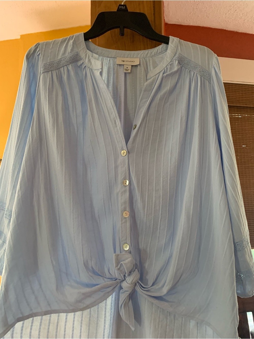 Studio Light Blue Button-Front Tie Hem Women's Top